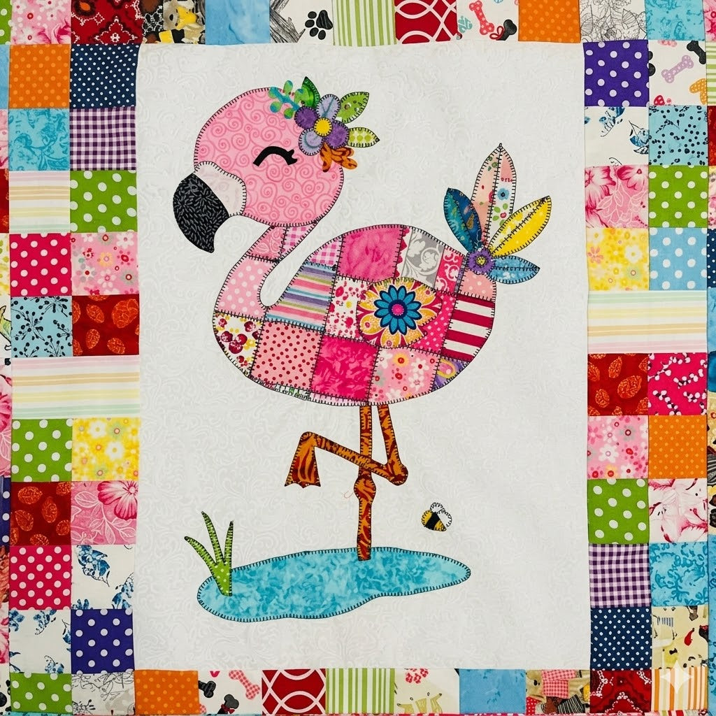 Patchwork Flamingo Quilt Pattern PDF Download Applique Baby Quilt
