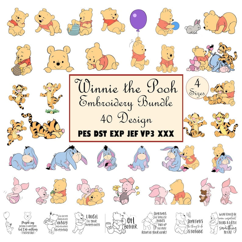 Winnie Bear & Friends Embroidery Bundle – 40 Designs | 4 Sizes | PES, DST, EXP, JEF, VP3, XXX  Instant Download