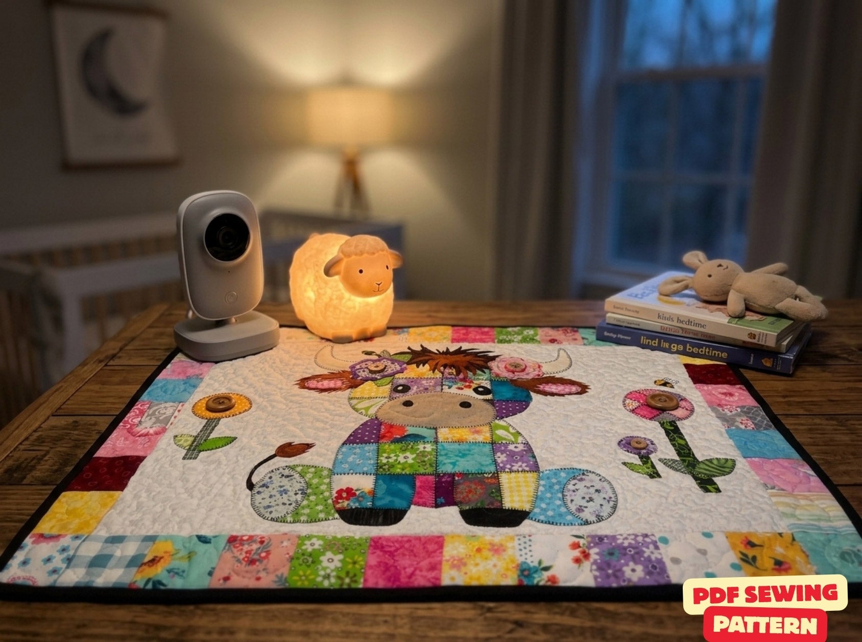 Patchwork Highland Cow Quilt Pattern: Applique Baby Blanket (PDF Download)
